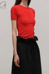 BASERANGE 25 Early Spring French Organic Cotton Hollow Heart Short Sleeve T-shirt BAS-TOHS-RB-SP25-MY RED
